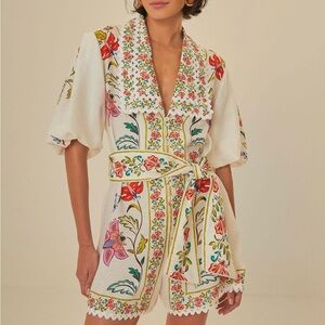 Farm Rio Floral Insects Belted Romper, Sz Small